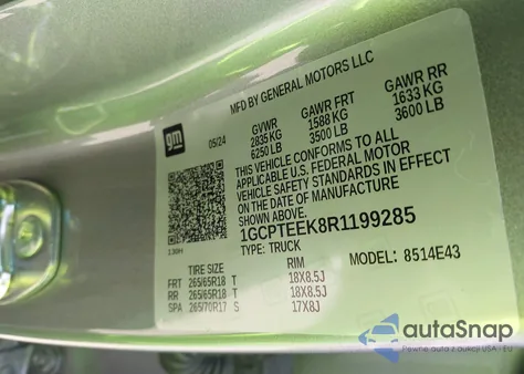 2024 Chevrolet Colorado Trail Boss z USA, uszkodzony, nr VIN 1GCPTEEK8R1199285